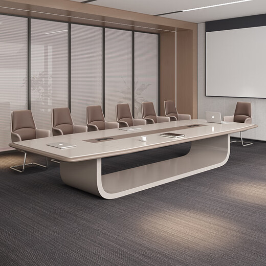 关牧（GUANMU）创意烤漆会议桌长桌 现代大型洽谈桌轻奢大气会议室培训办公桌子 4.5米会议桌+大会议椅14个