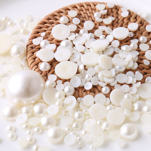 Half-faced imitation pearl semi-circle flat-bottomed round beads off-white patch diy handmade hair accessories hairpin jewelry accessories white 6mm ordinary 50 pcs