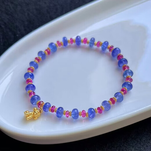 Feiyu Natural Tourmaline Tanzanite Bead Bracelet 18K Gold Spacer Original Design Spot Lubricated Full Bracelet Transparent