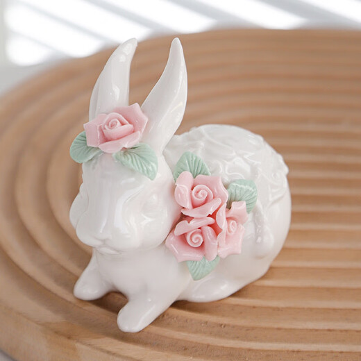 Ceramic decoration rabbit small ornaments home cute creative living room showcase office desk tea pet zodiac crafts pinch flower bunny blue