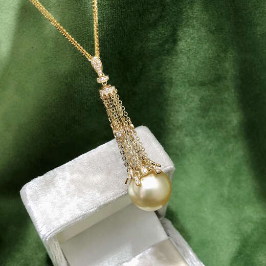 Feiyu pure 18k gold pearl pendant tassel pendant empty support accessories Au750 gold suitable for 14-15mm beads diy accessories 18k yellow pendant (1 piece) does not include pearls