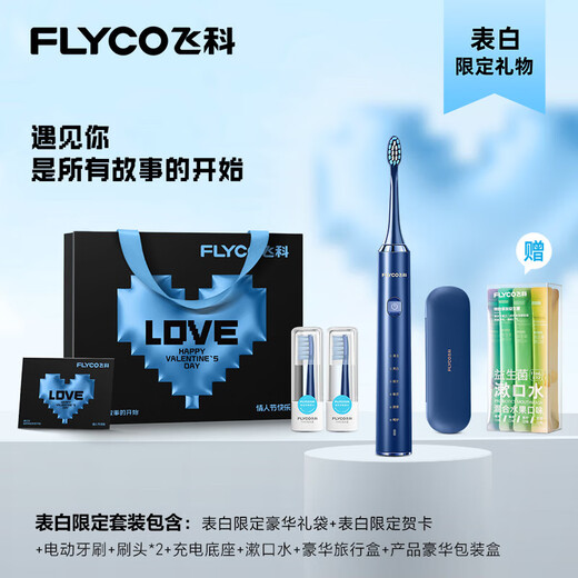 FLYCO Electric Toothbrush Adult Sonic Toothbrush Men and Women Couple Gift Box Automatic Toothbrush Holiday Limited Gift Set Sapphire Blue