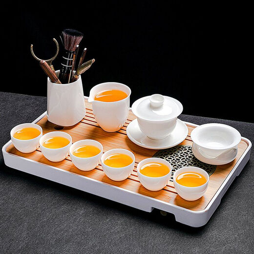 Tuojin German imported quality Dehua mutton-fat jade tea set household light luxury high-end white jade white porcelain kungfu teapot sweet white mutton-fat jade well railing teapot 10 pieces