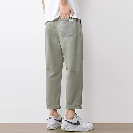 Woodpecker Casual Pants Men's Summer New Loose Breathable Straight Workwear Trendy Brand Youth Nine-Point Long Pants Men 9904 Light Khaki M