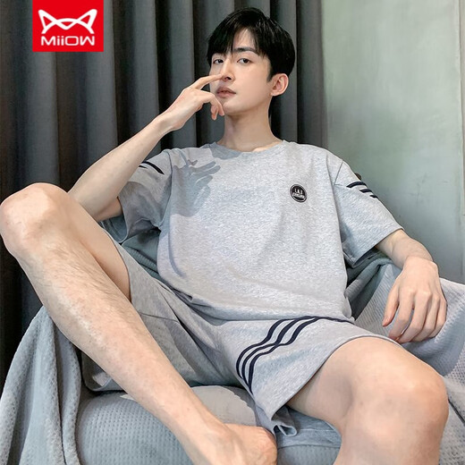 Catman (MiiOW) casual cotton pajamas men's summer short-sleeved shorts for youth Korean style loose home clothing middle-aged thin large-size suit H9922 (short-sleeved shorts) L (recommended 100-125 Jin [Jin equals 0.5 kg])