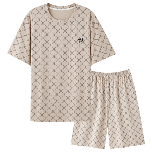 Red bean modal pajamas men's summer short-sleeved large size 2024 new ice silk home clothes suit can be worn outside in summer y9712 L