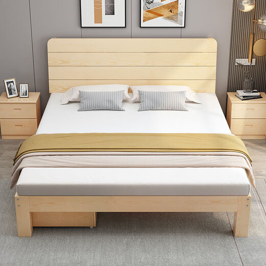 Muhan solid wood bed double bed 1.8 meters 2 meters 1.5 meters modern simple rental house simple single bed home wooden bed breathable 30 high | bare bed 1500mm*2000mm