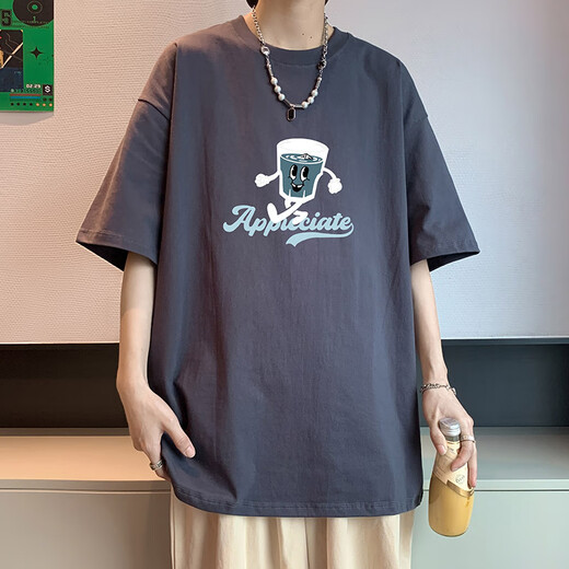青少年短袖T恤男2025新款夏季纯棉宽松高中生大童初中生男生上衣 【2件装】672卡其+671绿色 M 100-115斤