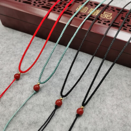 Thin rope pendant lanyard jade rope hand-woven jade necklace rope hanging neck pendant rope adjustable jewelry lanyard silver gray + top beads