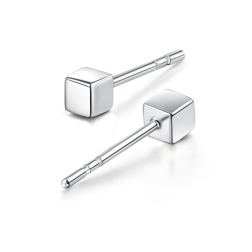 Safir's birthday gift PT950 platinum earrings for women, shiny small sugar cube earrings, one pair, about 1.3 grams