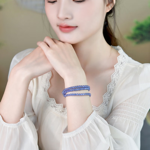 ZHIO Tanzanite multi-circle bracelet, Tanzania tanzanite raw stone beads, loose jewelry, three-circle crystal bracelet for women and men, high-quality model, bead diameter is about 5.5mm, three-circle