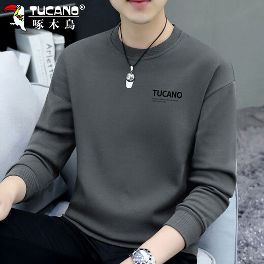 Woodpecker (TUCANO) sweatshirt men's autumn and winter round neck long-sleeved T-shirt bottoming shirt loose casual clothes jacket men's dark night gray XL