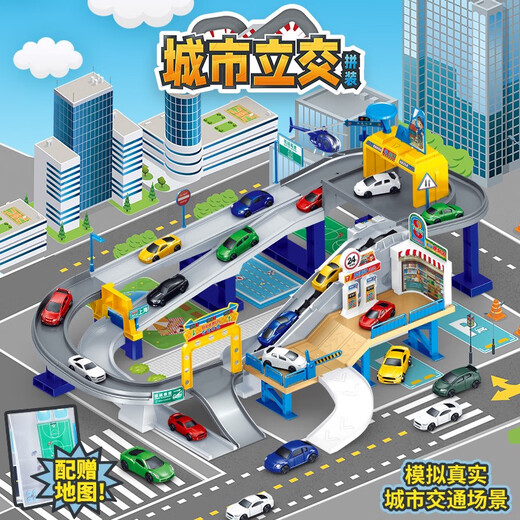 Palong Track Car Toys Estacionamiento para niños El auto de tránsito se rompe a través de la gran aventura pequeña Train Boy 3-5 años 7 Versión de la batería Box de la ciudad Estacionamiento de la ciudad 4-In