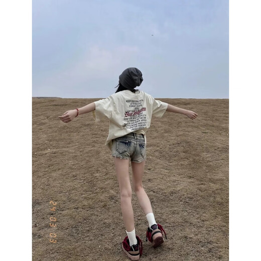 Yiran presents the American vibe hot girl sexy denim cut-off shorts for women in summer, thin high-waisted slimming versatile hip-covering hot pants for women, blue M, recommended 90-110 Jin Jin is equal to 0.5 kg