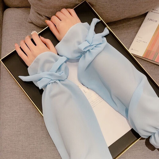 QUEEN TRIP Summer Sunscreen Breathable Ice Sleeves Bow Sleeves for Students Cute and Sweet Cycling Sun Shade and Windproof Arm Sleeves White