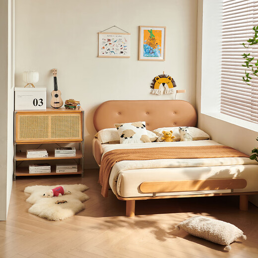 Dongxiong all solid wood children's bed for boys and girls small apartment double bed 1.5 meters simple guardrail children's bedroom bed first layer of cowhide / flagship version beech rib frame 1500mm*2000mm frame structure