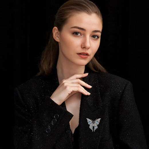 Lie Rui high-end colorful Austrian crystal butterfly brooch women's light luxury high-end temperament corsage brooch blue
