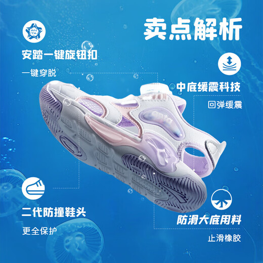 ANTA Children's Sandals Girls' Shoes 2025 Summer New Arrival Knob Buckle Outdoor Baotou Anti-collision Jellyfish Beach Shoes ANTA White/Pearl Pink/Silver-1 30