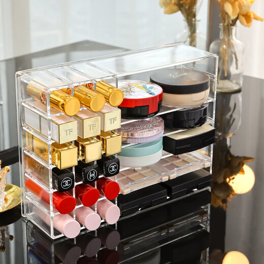 RSRDDY lipstick storage box transparent acrylic eye shadow powder air cushion organizer drawer partition desktop cosmetics storage rack powder storage box