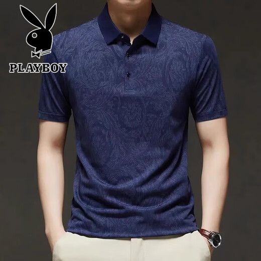 Playboy (PLAYBOY) high-end POLO shirt men's short-sleeved ice silk summer business casual half-sleeved men's lapel breathable top T-shirt navy 806 3XL recommended 160175Jin Jin equals 0.5 kg