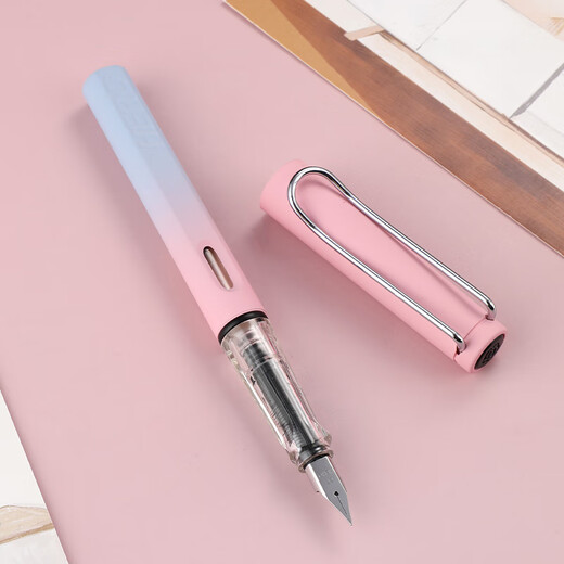 HERO fountain pen 359B bright tip iridium gold male and female students beginners practicing calligraphy third grade upright signature pen (with 6 ink bags attached) EF tip gradient pink