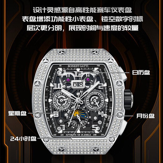 Bugatti (BONEST GATTI) watch fast series German mechanical watch men's diamond business watch New Year's Eve gift 5004