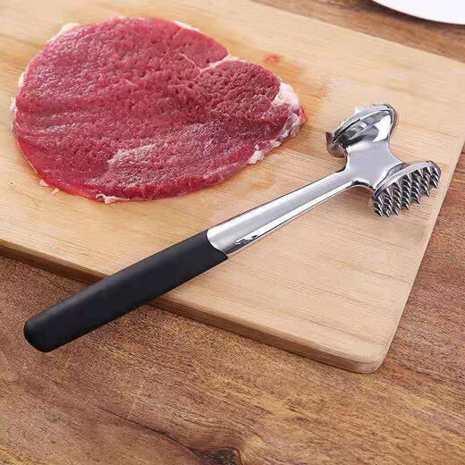 Feiyiya 304 stainless steel food-grade kitchen meat pounding double-sided household meat loosening hammer special meat hammer A rubber handle + horizontal style A small // solid /