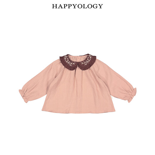 Happyology British girls spring new children's shirt tops linen long-sleeved bottoming lapel shirt rose pink 104 (104cm)