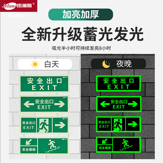 JELANS self-luminous luminous fluorescent fire emergency evacuation safety exit indicator light sign does not require power supply, no need to connect the electricity, left-facing safety exit
