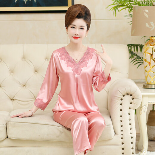 Modal Frühlings- und Sommer mittleren Alters Pyjamas für Frauen können Schwiegermutterseide tragen. Dünner Seidenstil zweiteiliger Set für ältere und ältere Menschen AR684 Pulver 2xl empfohlen [120-145jin [Jin gleich 0,5 kg]]]