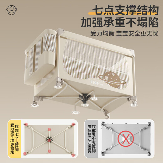 Youlebo crib multifunctional travel bed spliced large bed mobile portable newborn baby bed diaper table shaker champagne color (one-click opening and closing + diaper changing + shaking)