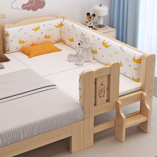 Senyibai solid wood baby bed spliced bed thickened solid wood bed boy single bed girl bedside with baby widened crib two-sided guardrail + mattress () length 200*width 100*height 40