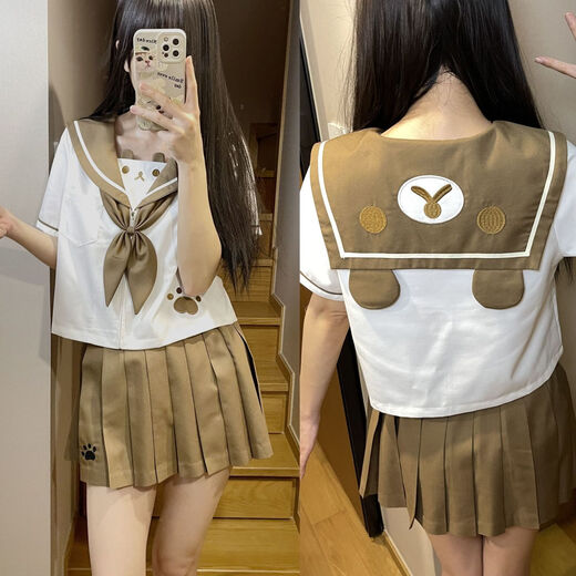 Chun Nasha original jk uniform set genuine student wear college style women's skirt sailor suit full set Japanese college Nana bear long sleeve + short skirt + goldfish festival XL