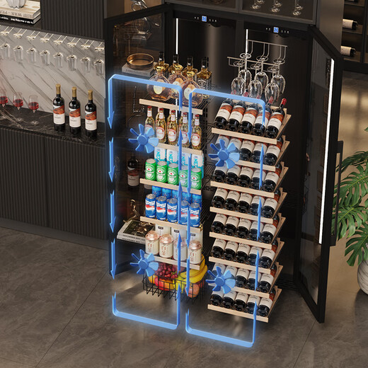 BAIKAILUN wine cabinet double door double temperature constant temperature wine cabinet ice bar wine cabinet home living room refrigerator office ice bar tea beverage display cabinet wine beer fruit freshness refrigerator 1.76 meters | dual temperature zone | double ice bar | 418L thin section