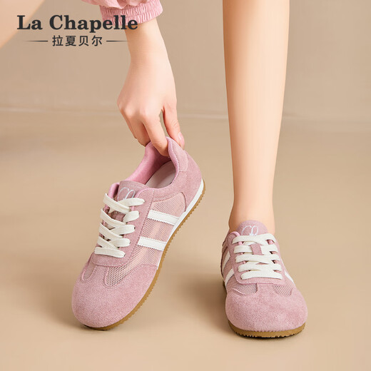 拉夏贝尔女鞋25年新女鞋网面透气板鞋休闲百搭女板鞋德训鞋不臭脚轻便女鞋 粉色 XXE6628-2 37