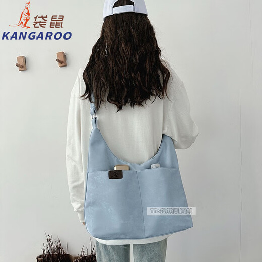 袋鼠（KANGAROO）法国进口品质轻便帆布包包大容量女单肩斜跨包大学生上课书包休闲 米白色1049 布料