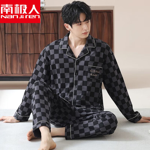 南极人2025男士春秋季棉睡衣开衫长袖长裤套装宽松加大码可外穿家居 OMM#12004/开衫套装男 L 【建议110-140斤】