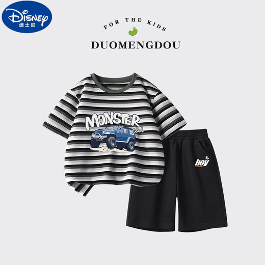 
Disney boys suit summer children's cotton short-sleeved T-shirt 2025 new mid-to-large children's sports summer suit two pieces for boys DDB13688 gray + N11762K black 120 cm Recommended age 5-6 years old