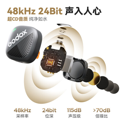 Godox Magnetic Button Wireless Lavalier Microphone Little Bee Mobile Outdoor Interview Vlog Live Broadcast Microphone Recording Noise Reduction Card Radio Microphone Cube-C One to Two Black Camera Version