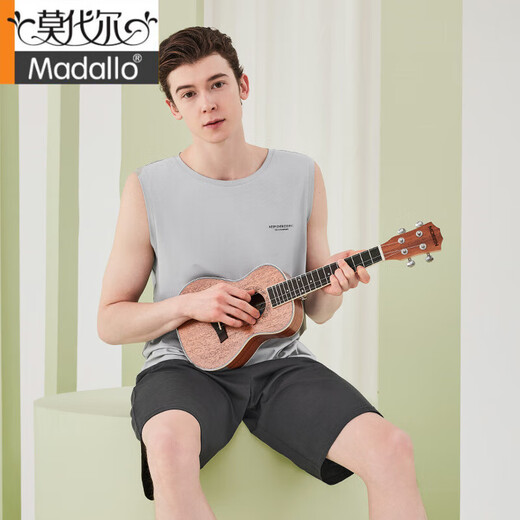 Modallan Cotton Pyjamas Herren Sommer Neue Weste Shorts Anzug Cool Herren Pyjamas können außerhalb von Rockgrau BXM679B L für 100-130jin geeignet sein [Jin entspricht 0,5 kg]