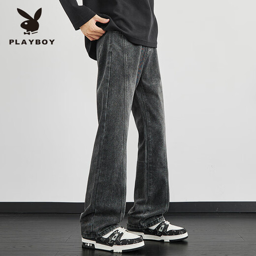 Playboy Bootcut Jeans Men's 2025 Autumn and Winter Slim Flare Pants American High Street Scimitar Plus Velvet Men's N24Q301 Blue 2XL