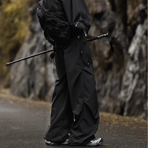 Dingfengbaoluo American outdoor paratrooper overalls men's autumn loose casual pleated design long pants XP01 Xingyao black XL