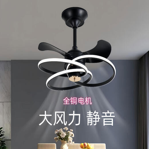 欧普照明2025年新款隐形吊扇灯大风力家用餐厅饭厅卧室电风扇一体吊灯静音 隐形款9227/黑60CM变频遥控+直