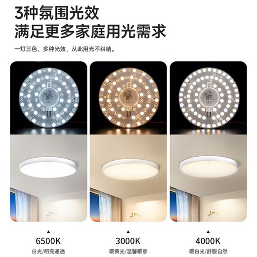 Jinggong LED ceiling lamp wick modified light panel, three-tone dimming circular energy-saving light source module, no punching, magnet adsorption, 36W three-tone dimming
