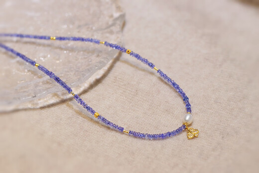 Shengbei original design natural sapphire tanzanite faceted necklace clavicle chain with freshwater pearl fairy style
