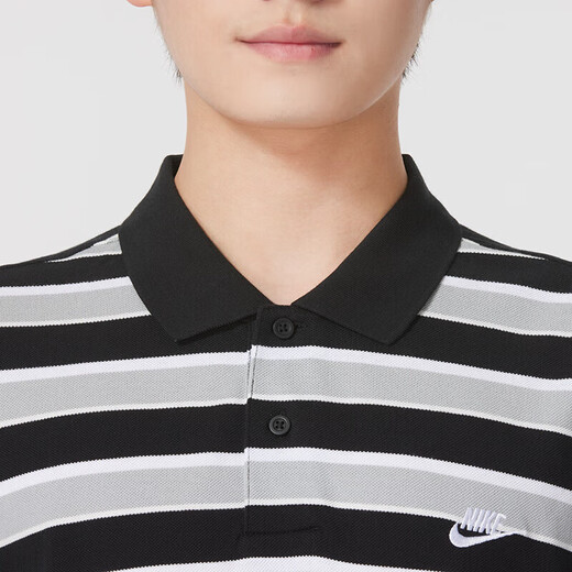 NIKE T-Shirt Herren 2025 Sommer Herren Kurzarm Revers POLO Shirt Atmungsaktiv Lässig Tennis Weiß Baumwolle Kurzarm Herren FN3897-010 Schwarz/Weiß Streifen M
