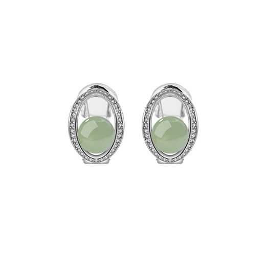 QPQK new Chinese style Hetian jade ear clips for women without piercings and temperament earrings 2025 new hot style high-end women's sterling silver earrings sapphire ear clips
