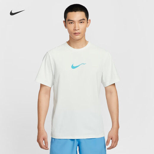 Nike Camisetas de entrenamiento ligeras de manga corta para hombre Camiseta de media manga de secado rápido con protección solar NIKE HYVERSE HV4882 121 mountain peak white/furious blue/silver M