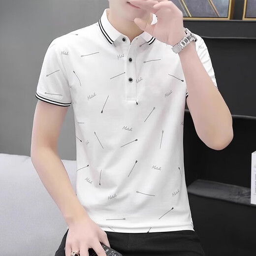Sept t-shirts à manches courtes de sept wolf Summer Polo en coton imprimé pour hommes T-shirt mince t-shirt Men 677 White L [110-120Jin [Jin est égal à 0,5 kg]]]