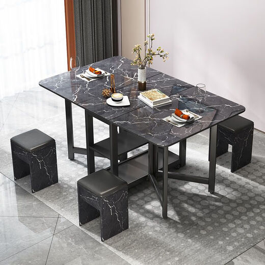 Epson small apartment multifunctional folding table retractable household rectangular sideboard dining table folding dining table combination white marble 1.4m single table